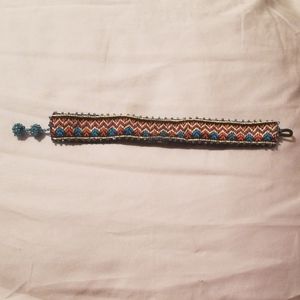 Adjustable Aztec pattern cloth bracelet